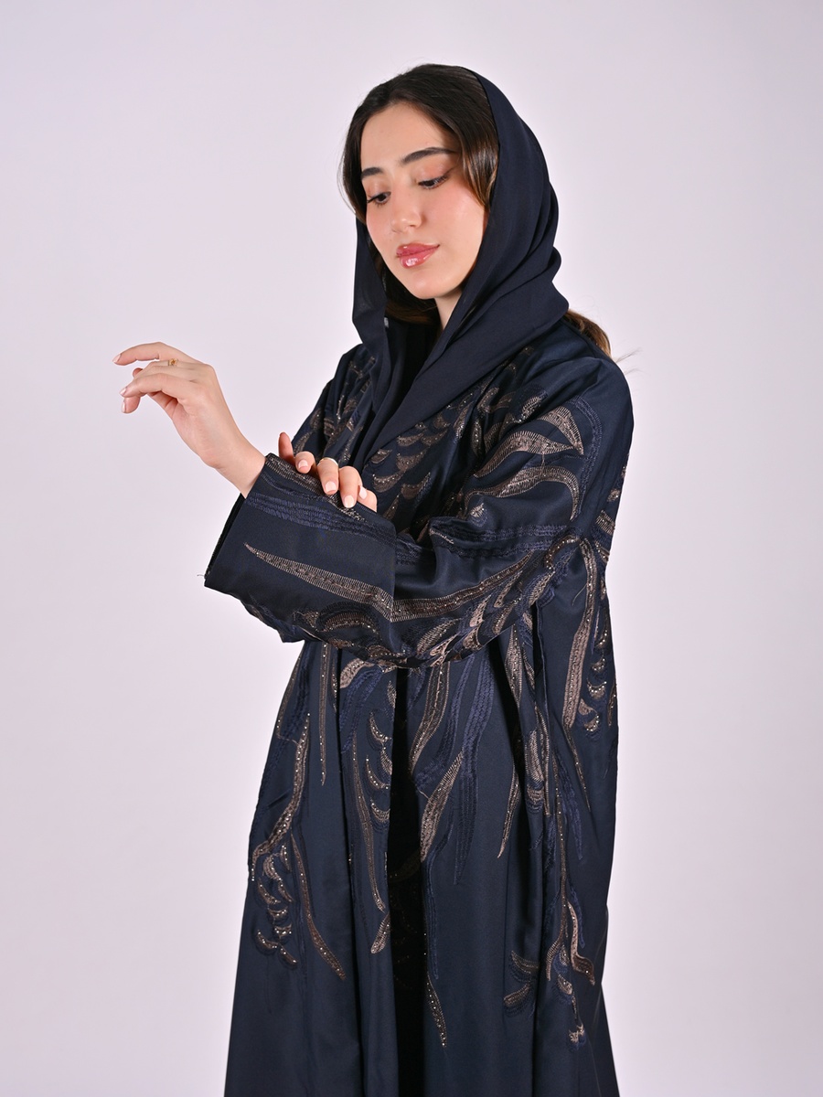 Navy Blue Embroidered Abaya with Embellishment