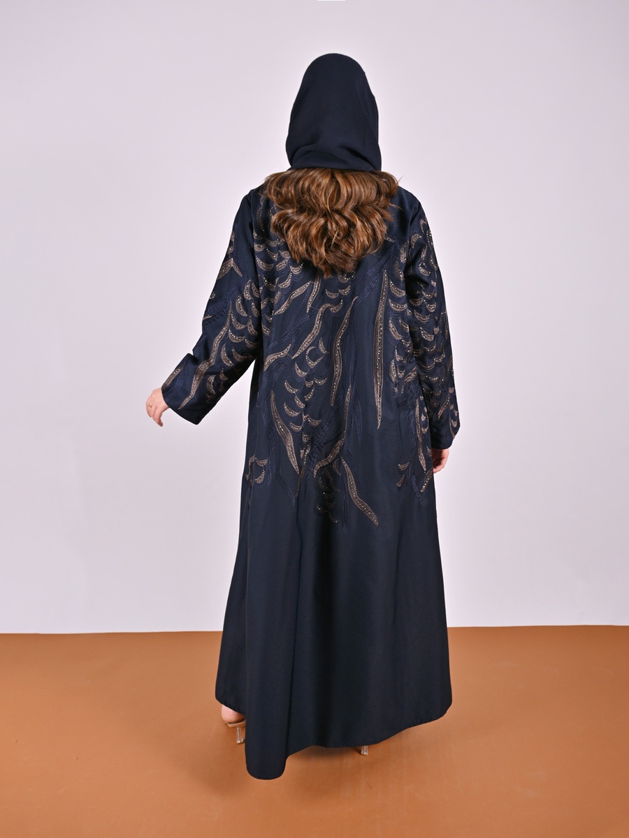 Navy Blue Embroidered Abaya with Embellishment