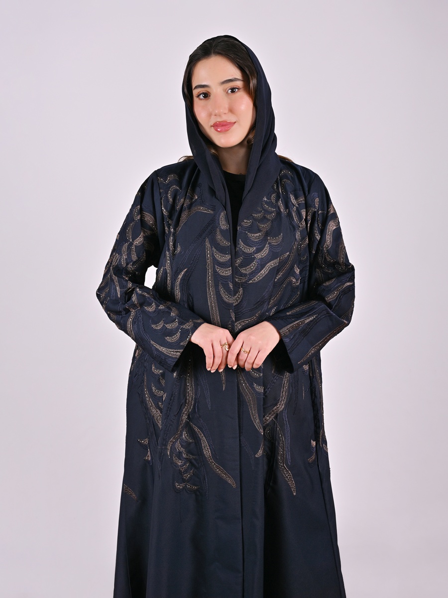 Navy Blue Embroidered Abaya with Embellishment