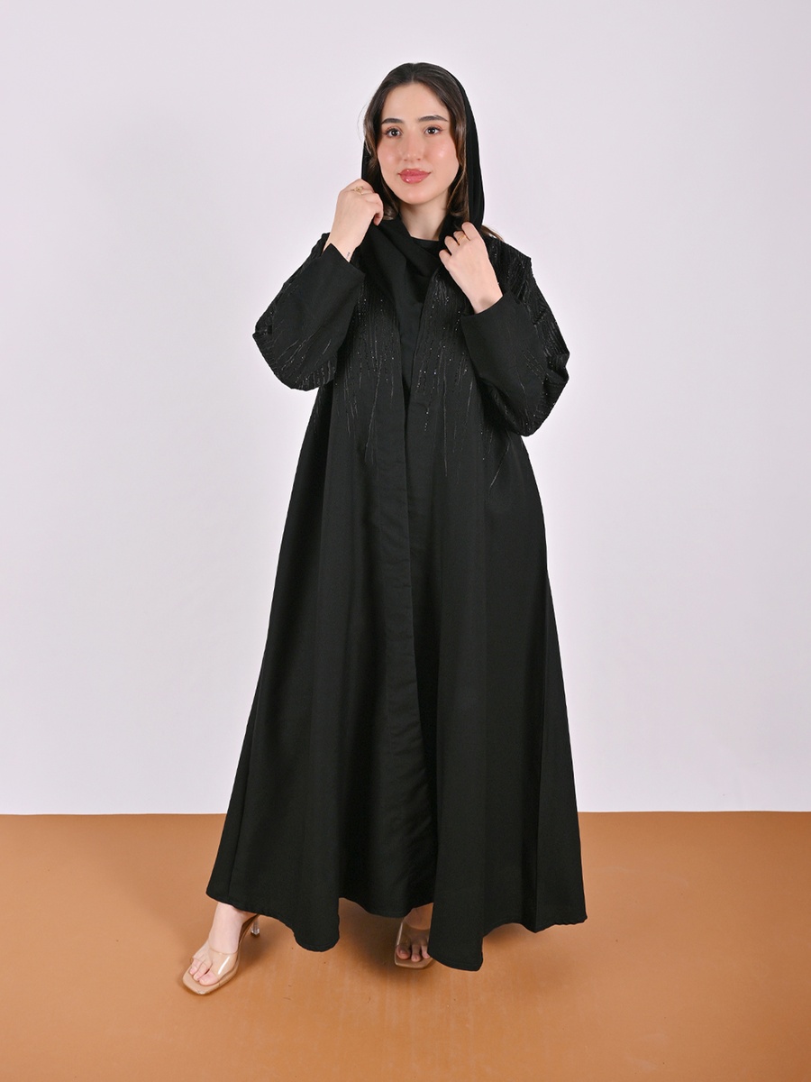 Black Embroidered Abaya with Embellishment