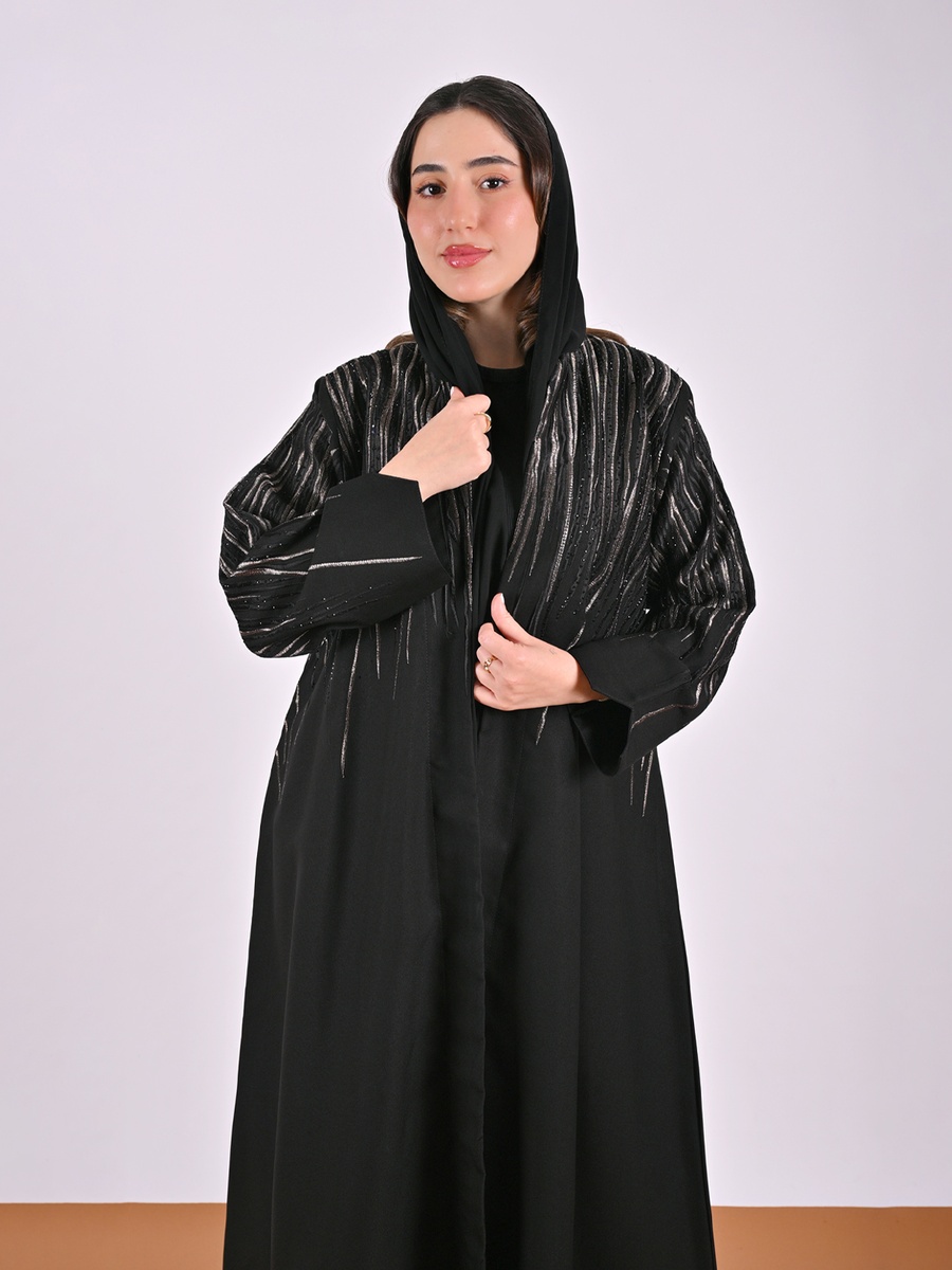 Black Embroidered Abaya with Embellishment