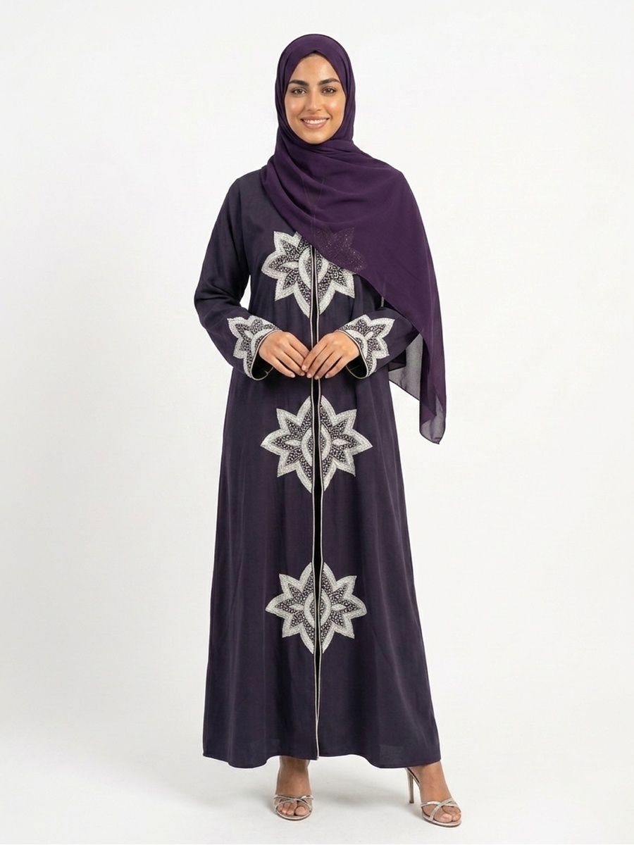 Dark Purple Embroidered Pattern Abaya