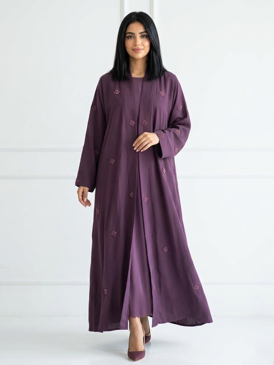 Purple Wrap Abaya with Embroidery