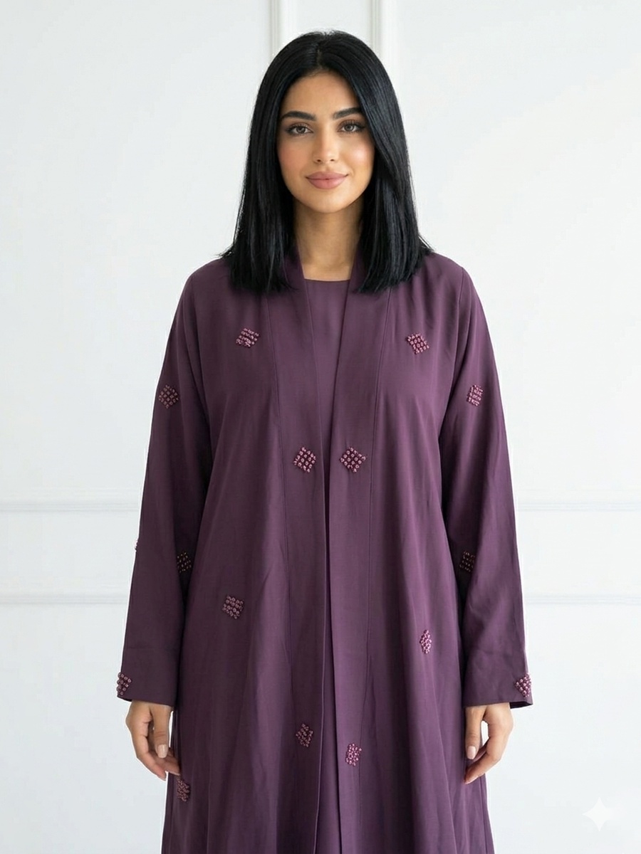 Purple Wrap Abaya with Embroidery