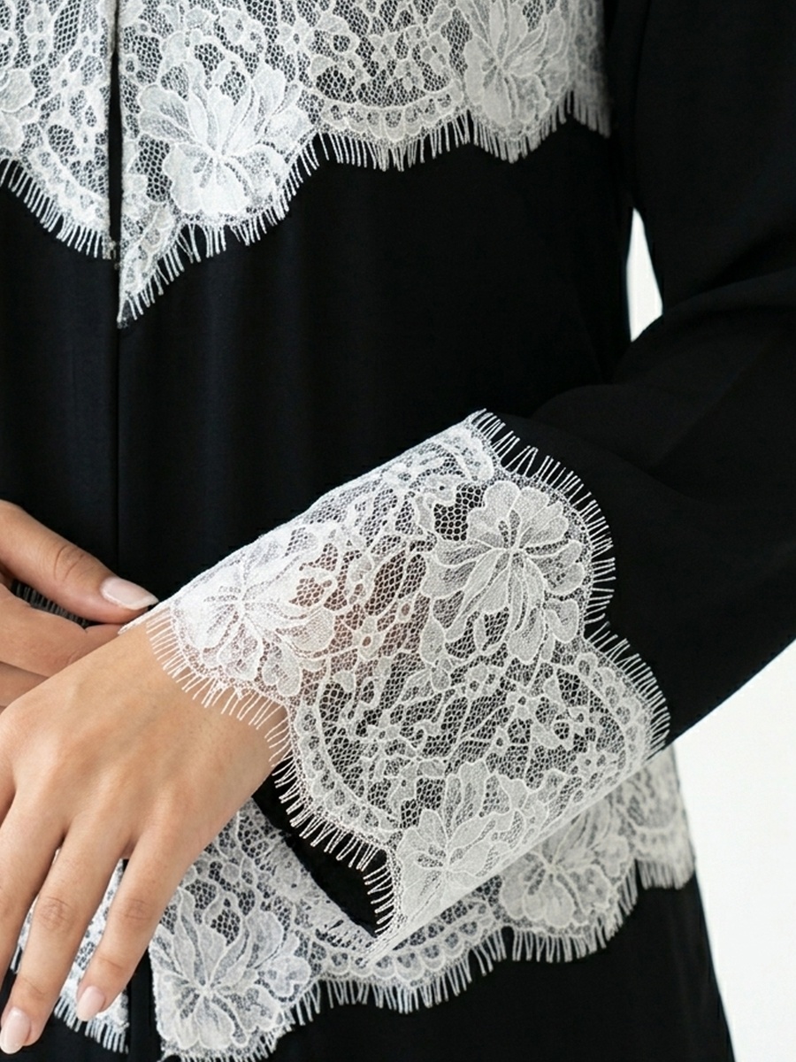 Black Wrap Abaya with Lace Detail