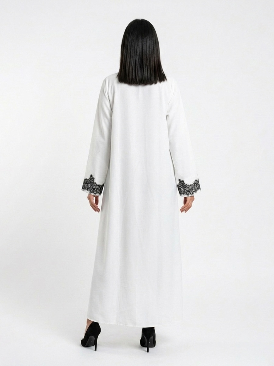 White Wrap Abaya with Lace Detail
