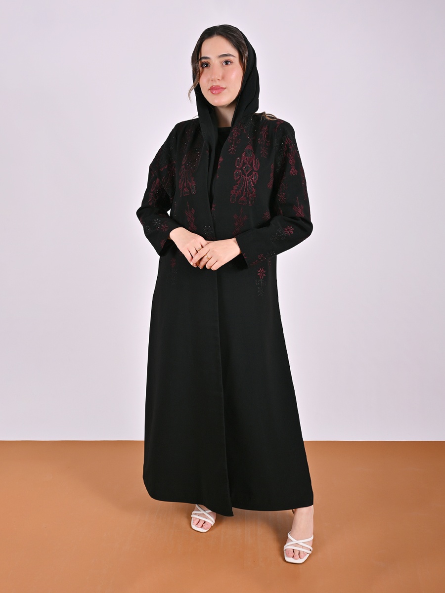 Black Embroidered Abaya with Embellishment