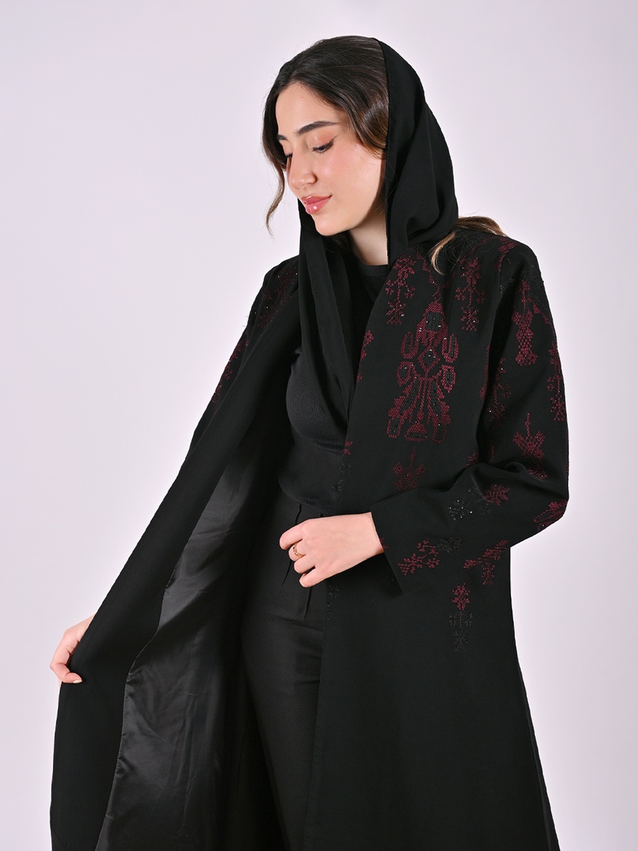 Black Embroidered Abaya with Embellishment