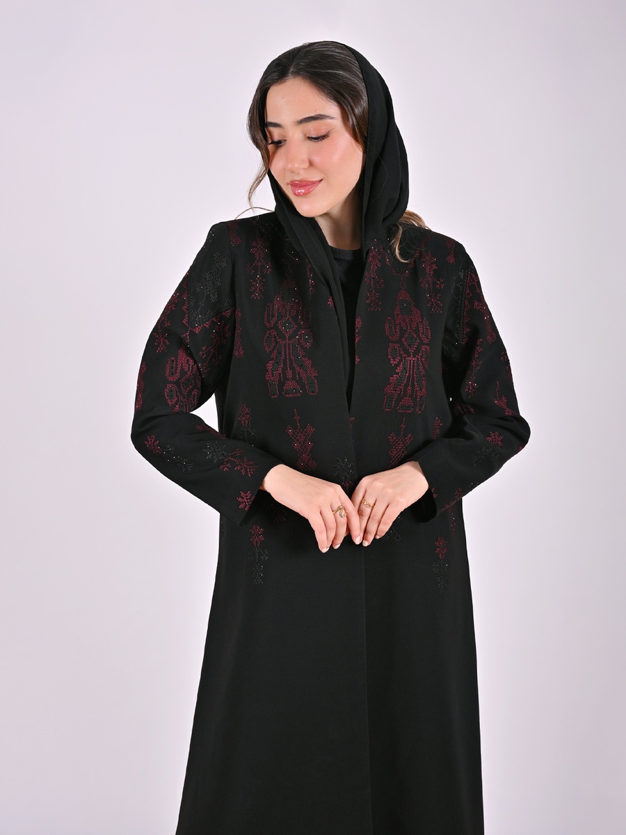 Black Embroidered Abaya with Embellishment