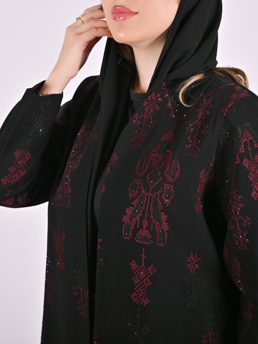 Black Embroidered Abaya with Embellishment