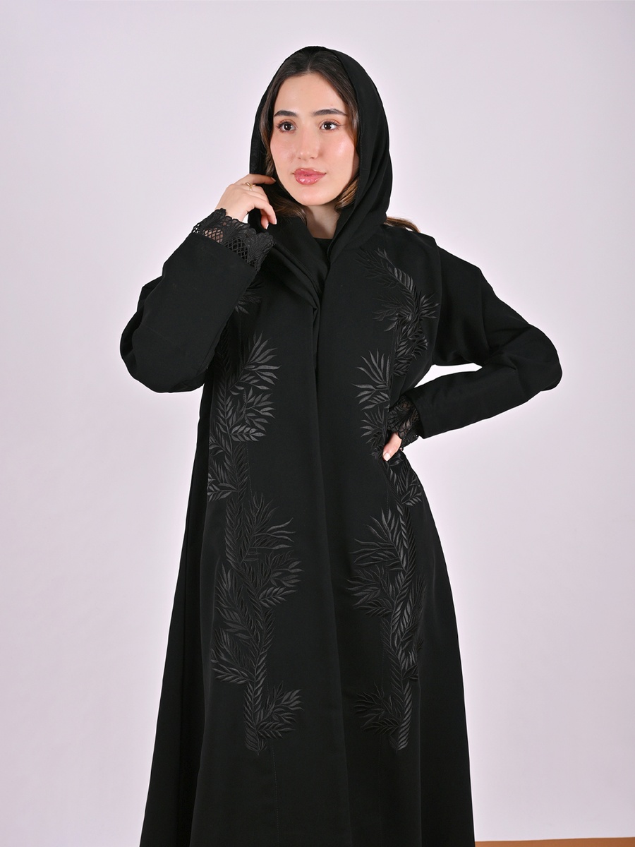 Black Abaya with Embroidered Panel