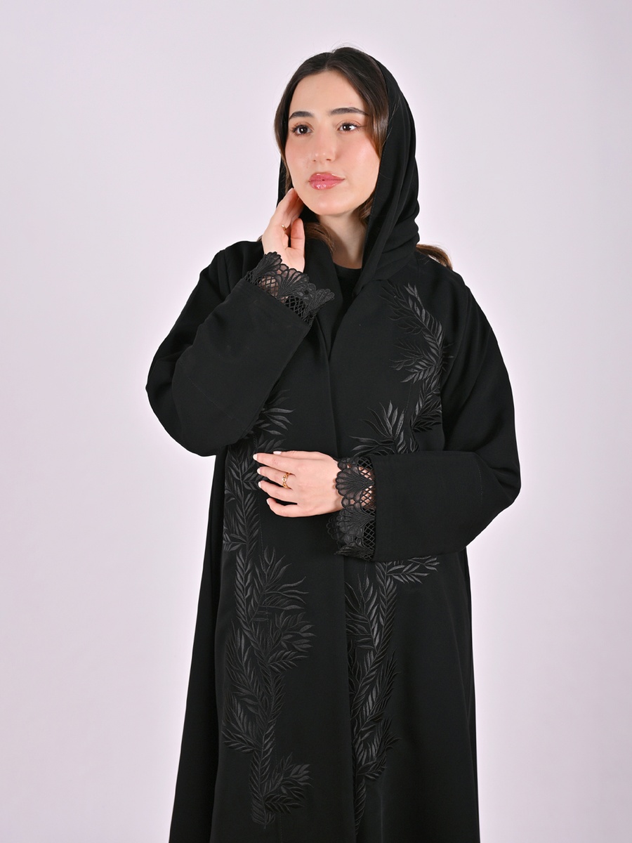 Black Abaya with Embroidered Panel