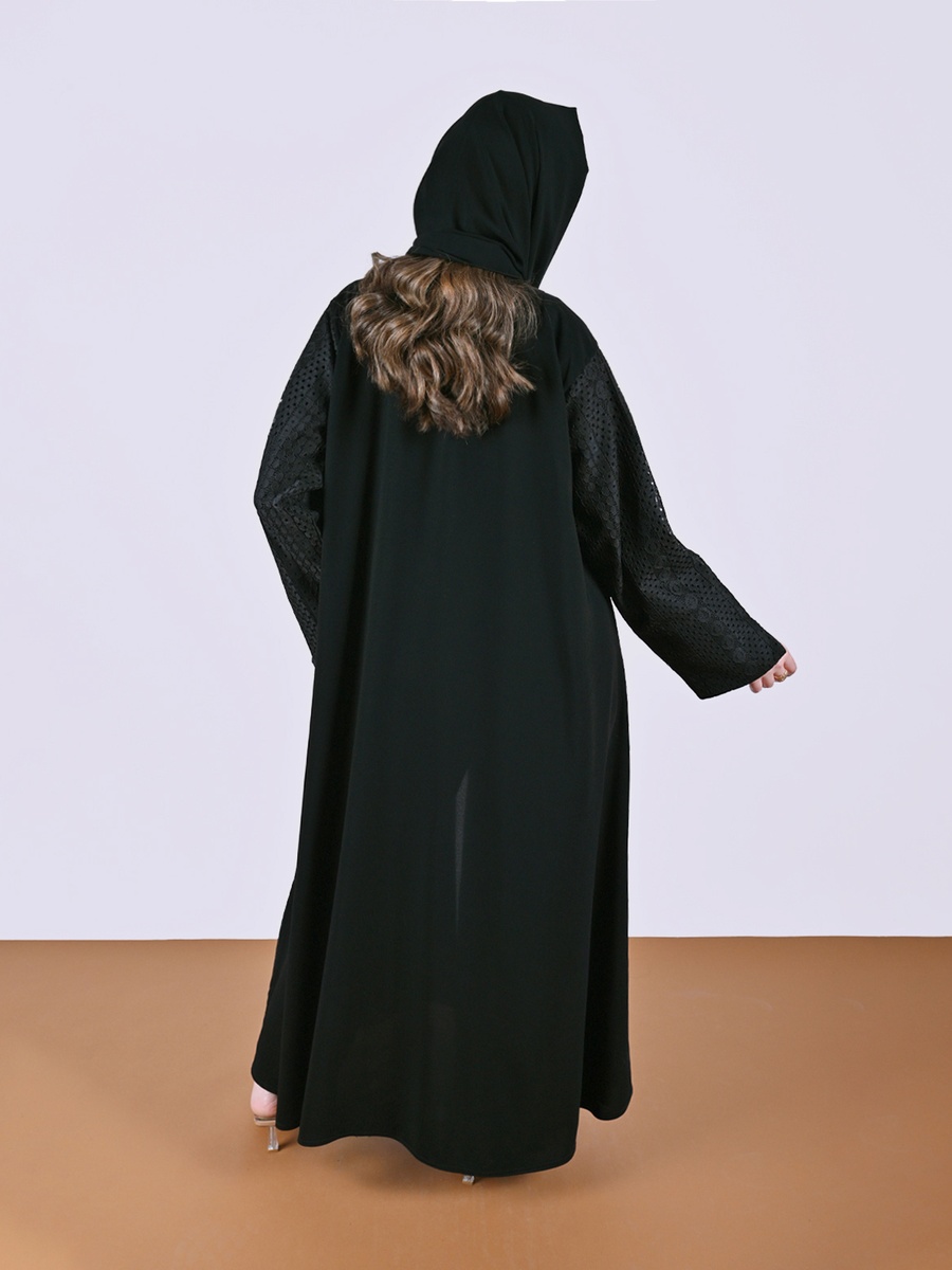 Black Wrap Abaya with Lace Insert