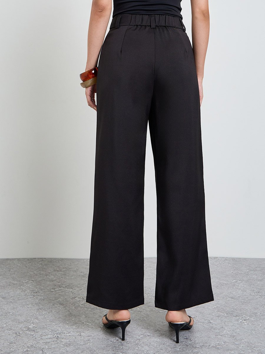 Black Asymmetric Pleated Wide-Leg pants