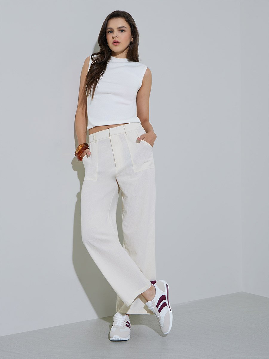 Beige Wide-Leg Trousers