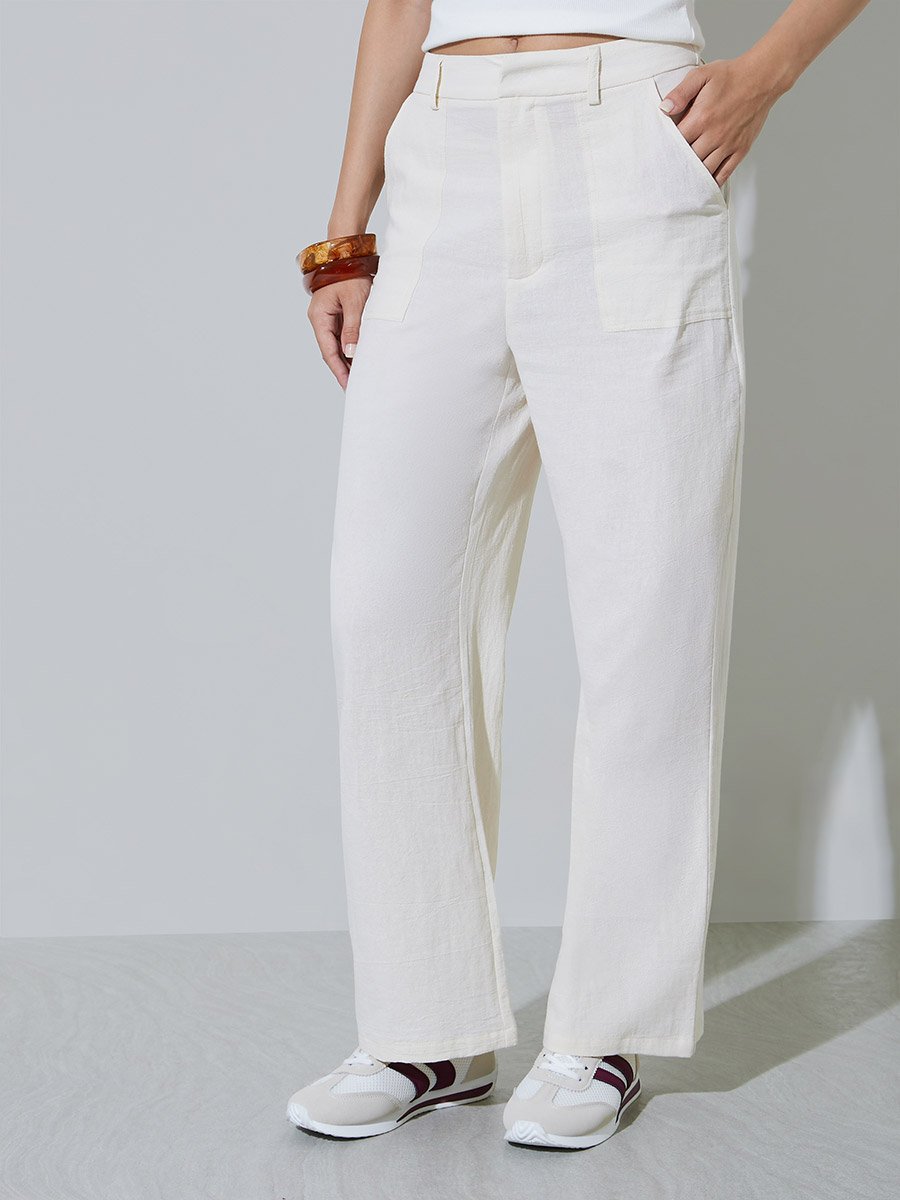Beige Wide-Leg Trousers