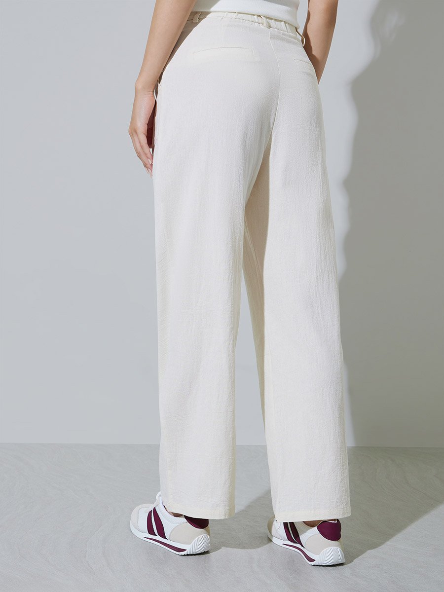 Beige Wide-Leg Trousers