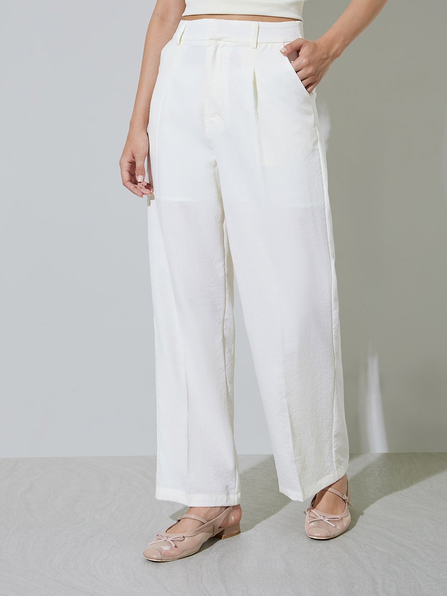 Beige Wide-Leg Trousers