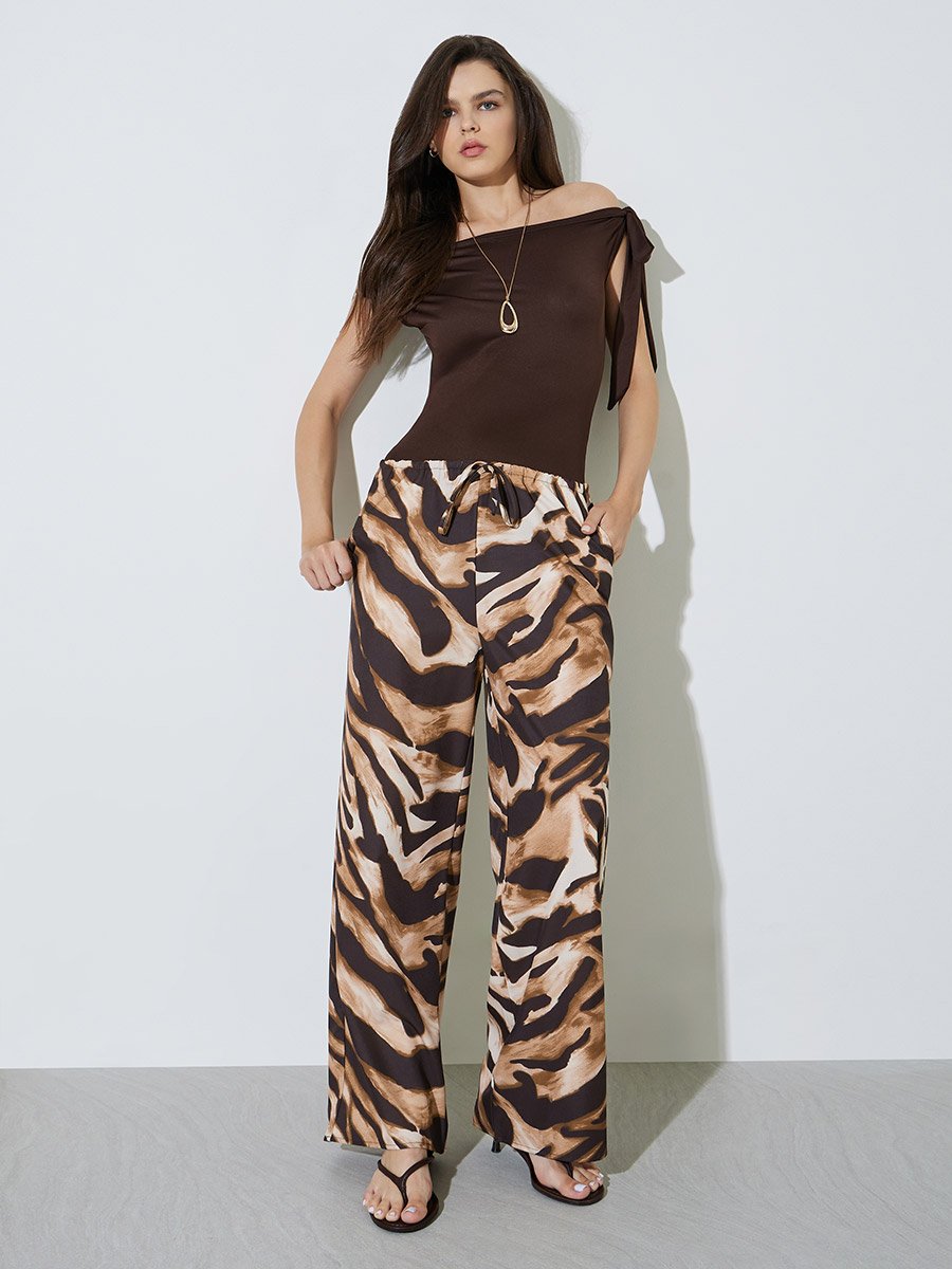 Zebra Print Wide-Leg Trousers