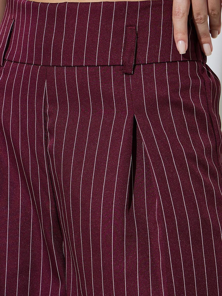 Burgundy Striped Wide Waistband Trouser