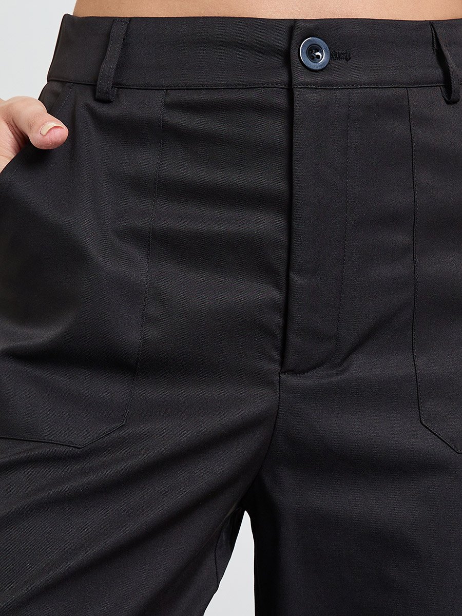 Black Solid High Rise Straight Pants