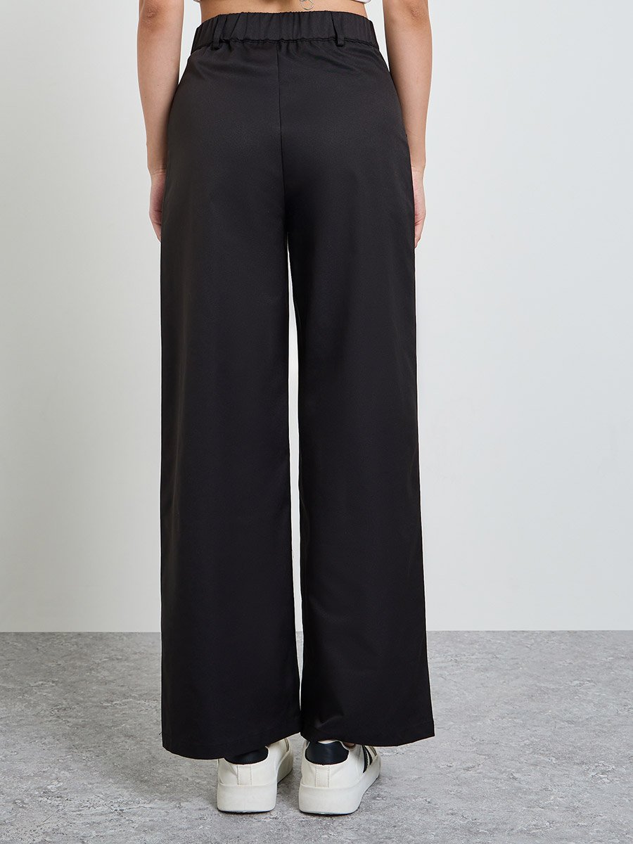 Black Solid High Rise Straight Pants