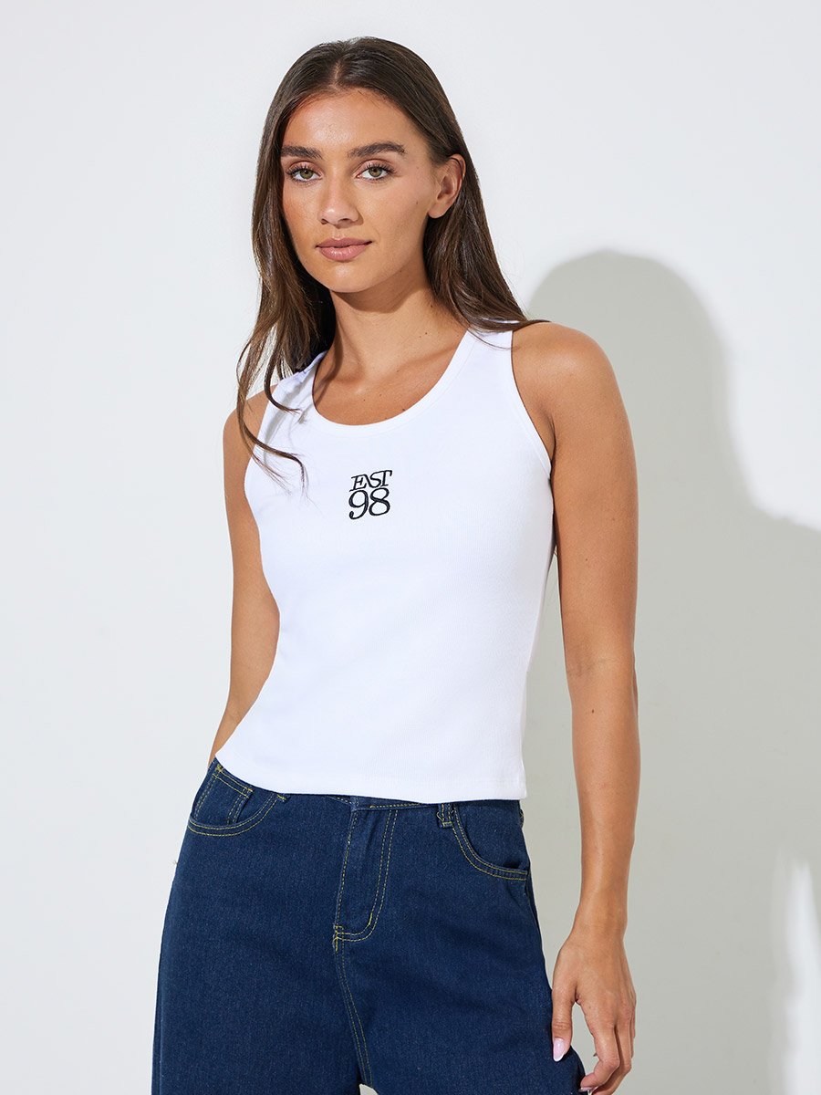 Pack of 2 - Multi-Color Embroidered Ribbed Fitted Tank Top