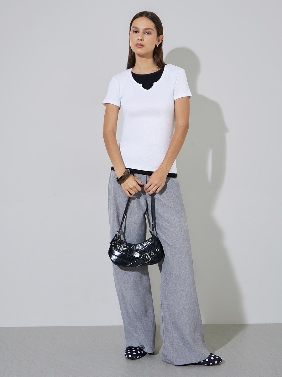 White Layered-Look Ribbed T-Shirt