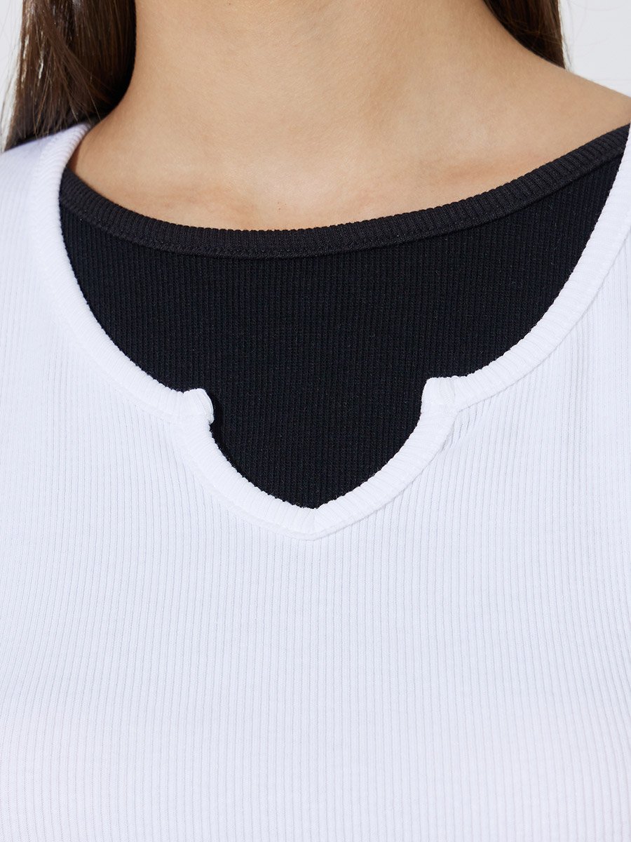 White Layered-Look Ribbed T-Shirt