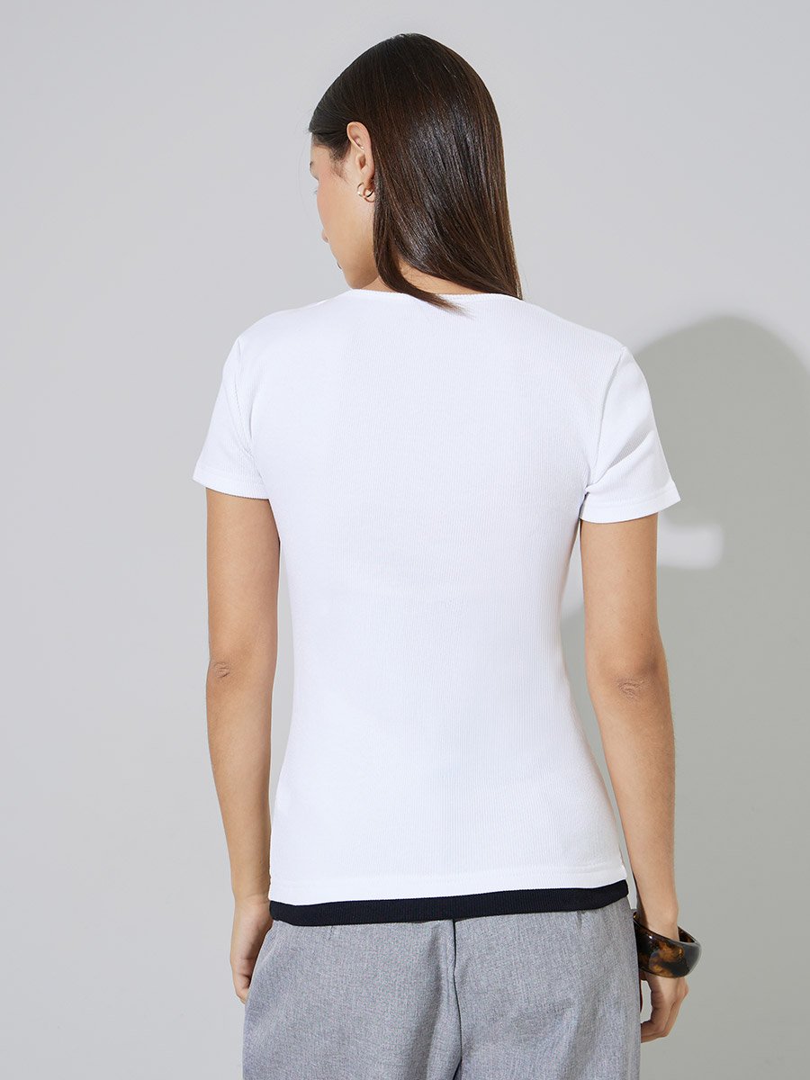 White Layered-Look Ribbed T-Shirt