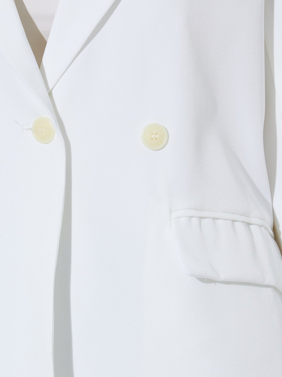 White Solid Double-Breasted Loose Fit Blazer