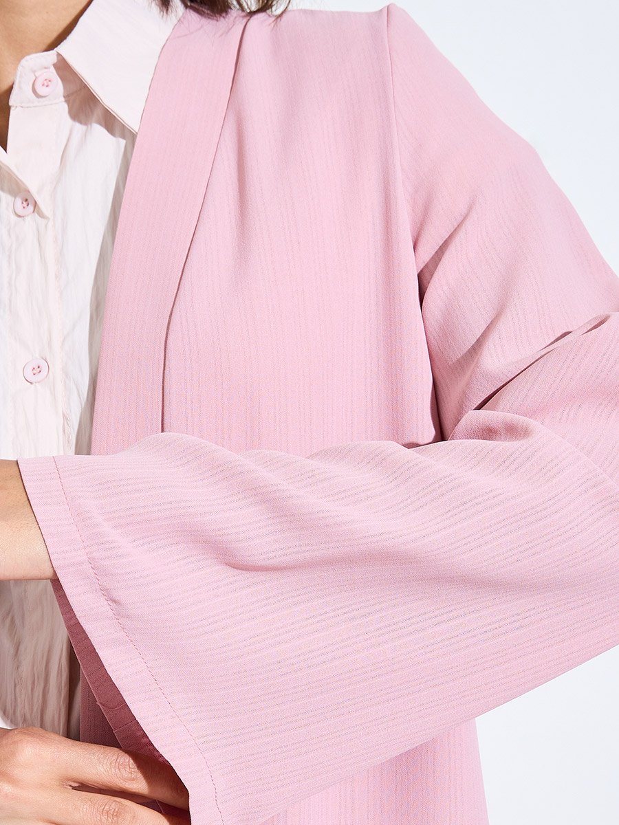 Light Pink Pleated Back Open Front Abaya