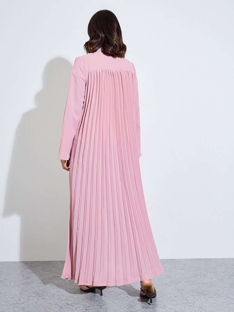 Light Pink Pleated Back Open Front Abaya