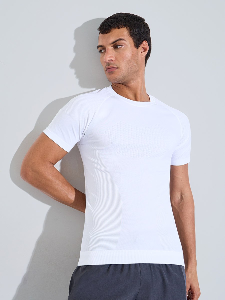 Men White Raglan Sleeve Body Shapewear