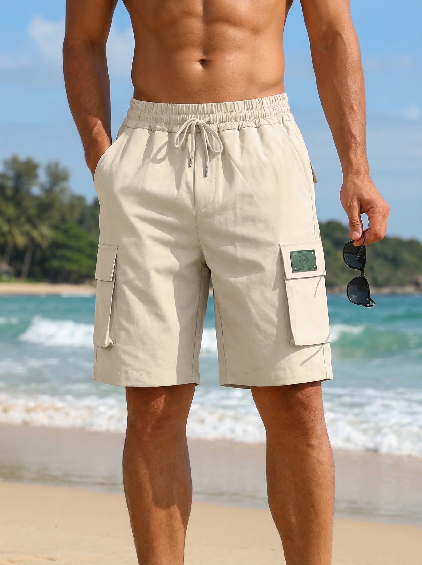Men Solid Cargo Shorts