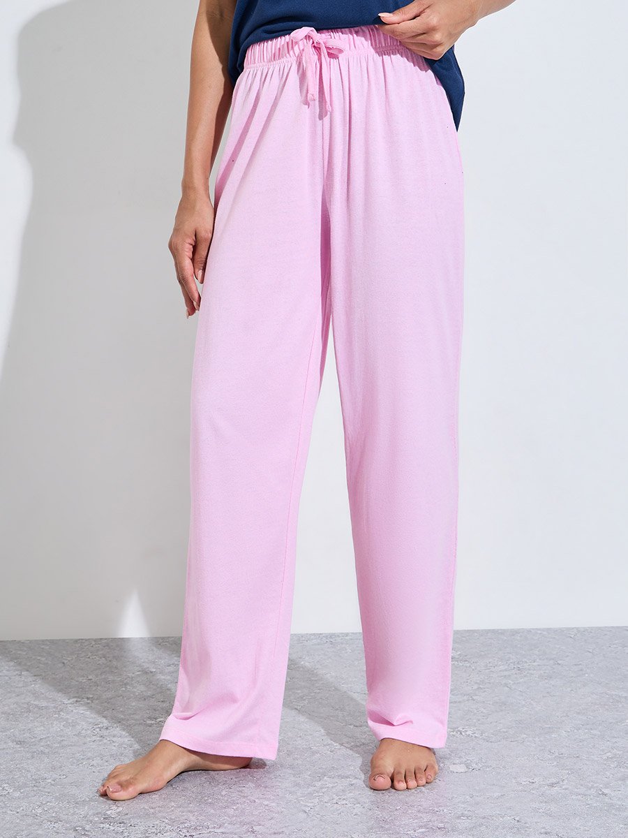 Multi-Color Slogan Print Short Sleeves T-Shirt and Wide Leg Pants Pyjama Set