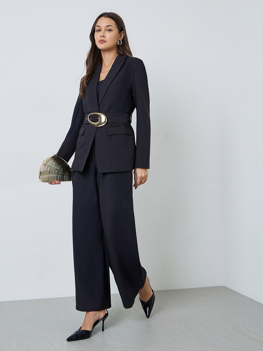 Black Wide Leg Darted Trousers
