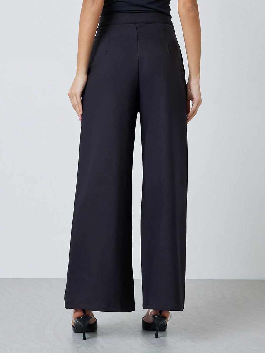 Black Wide Leg Darted Trousers