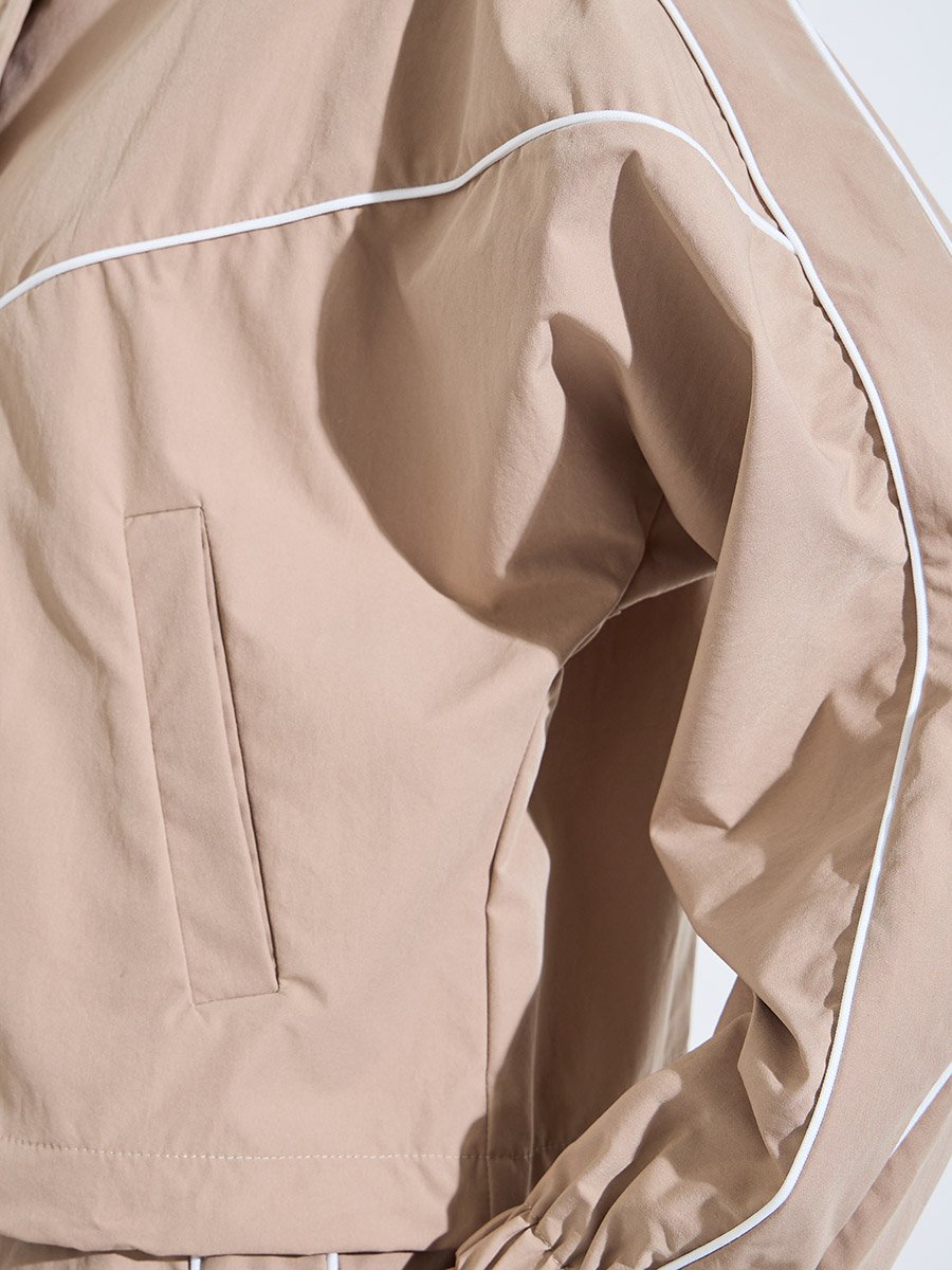Beige Regular Fit Bomber Jacket with Contrast Piping