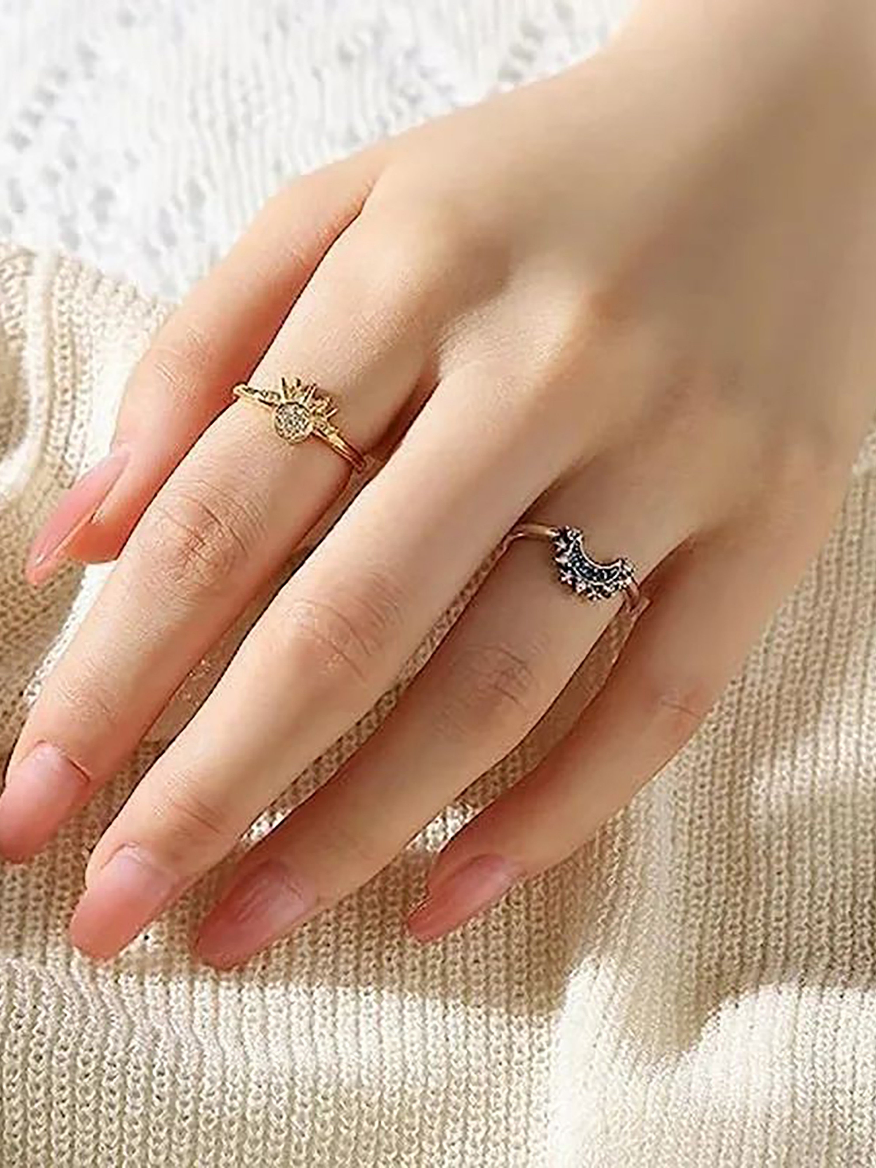 Pack of 2 - Celestial Sparkle Moon and Star Rings