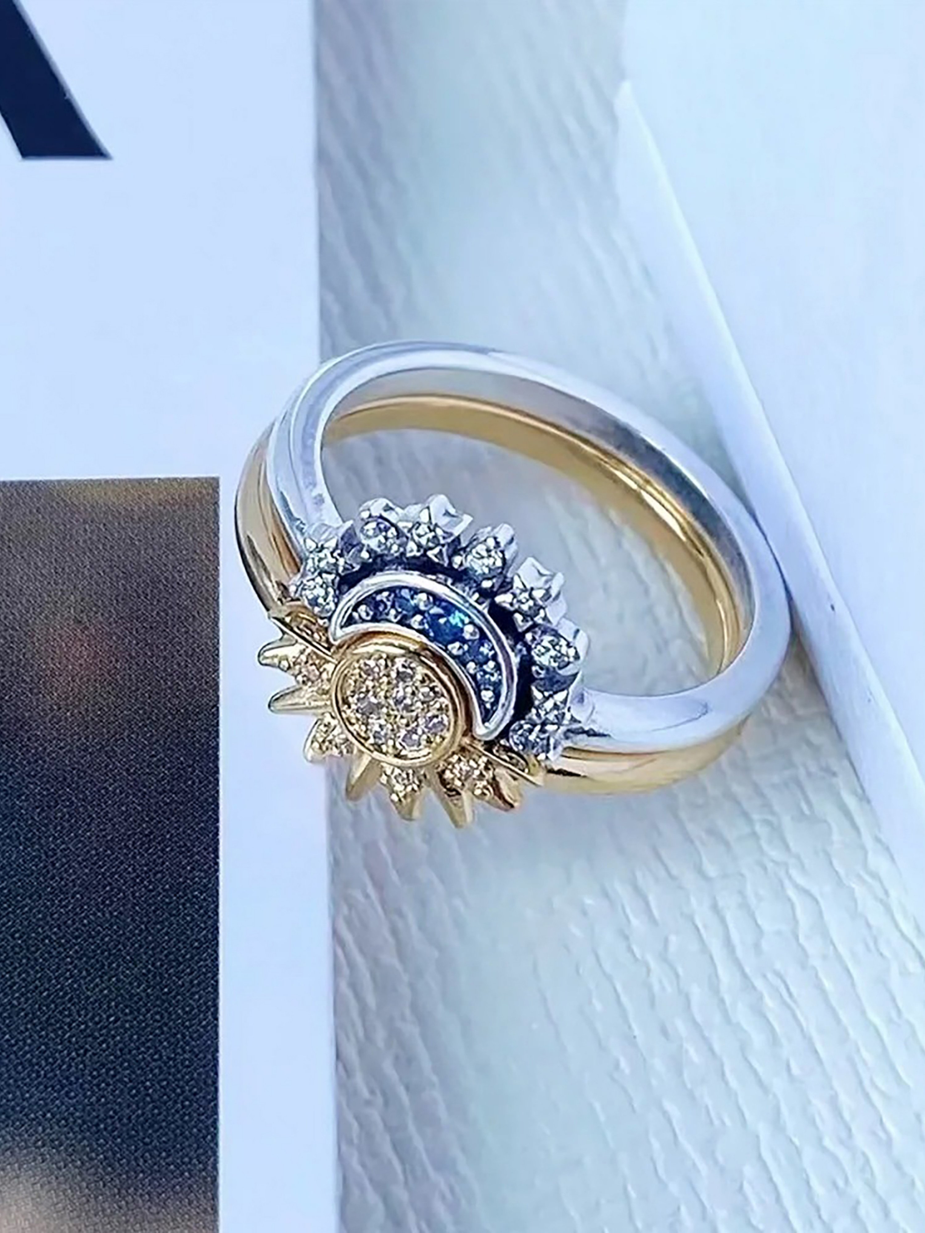 Pack of 2 - Celestial Sparkle Moon and Star Rings