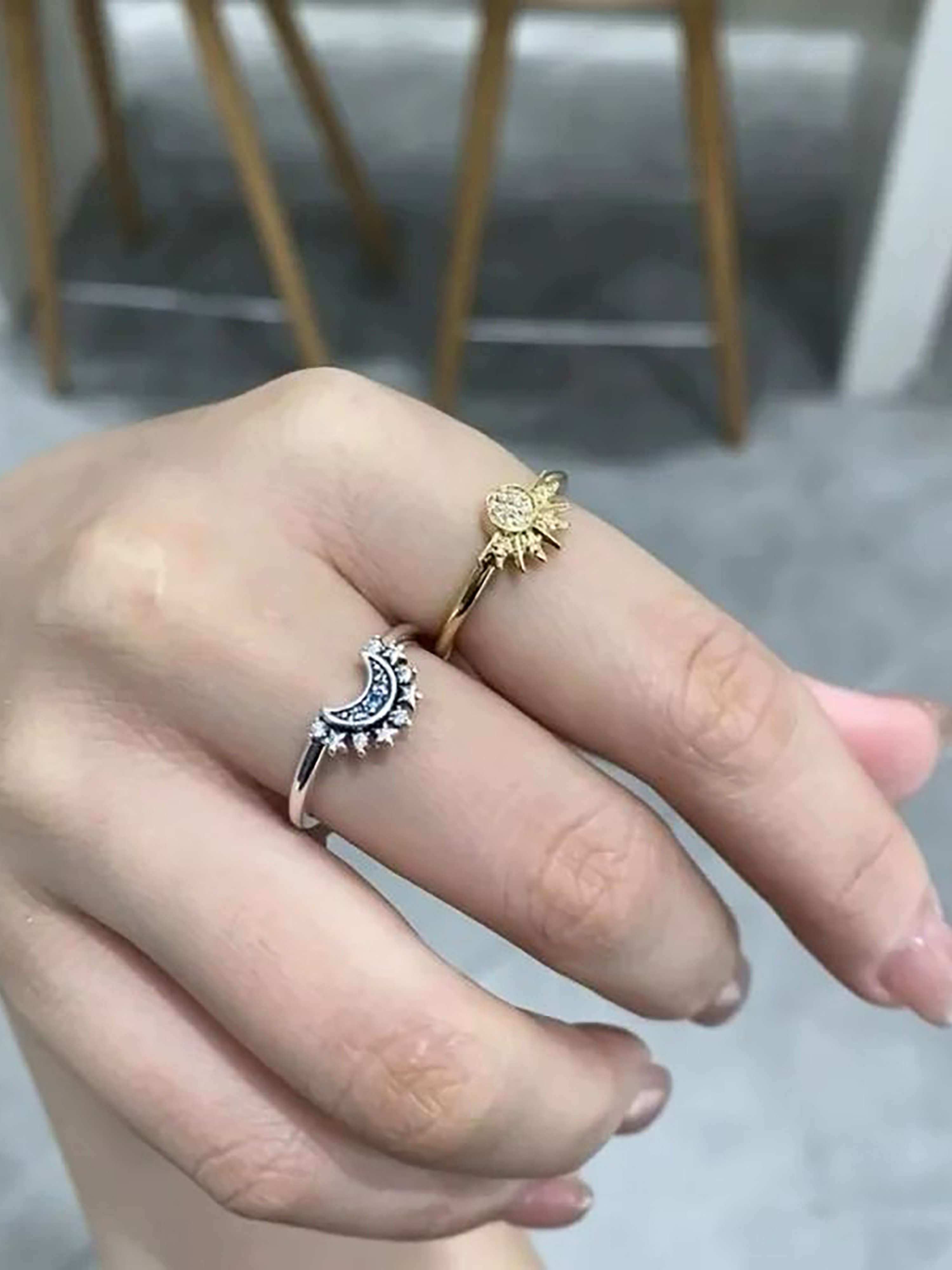 Pack of 2 - Celestial Sparkle Moon and Star Rings