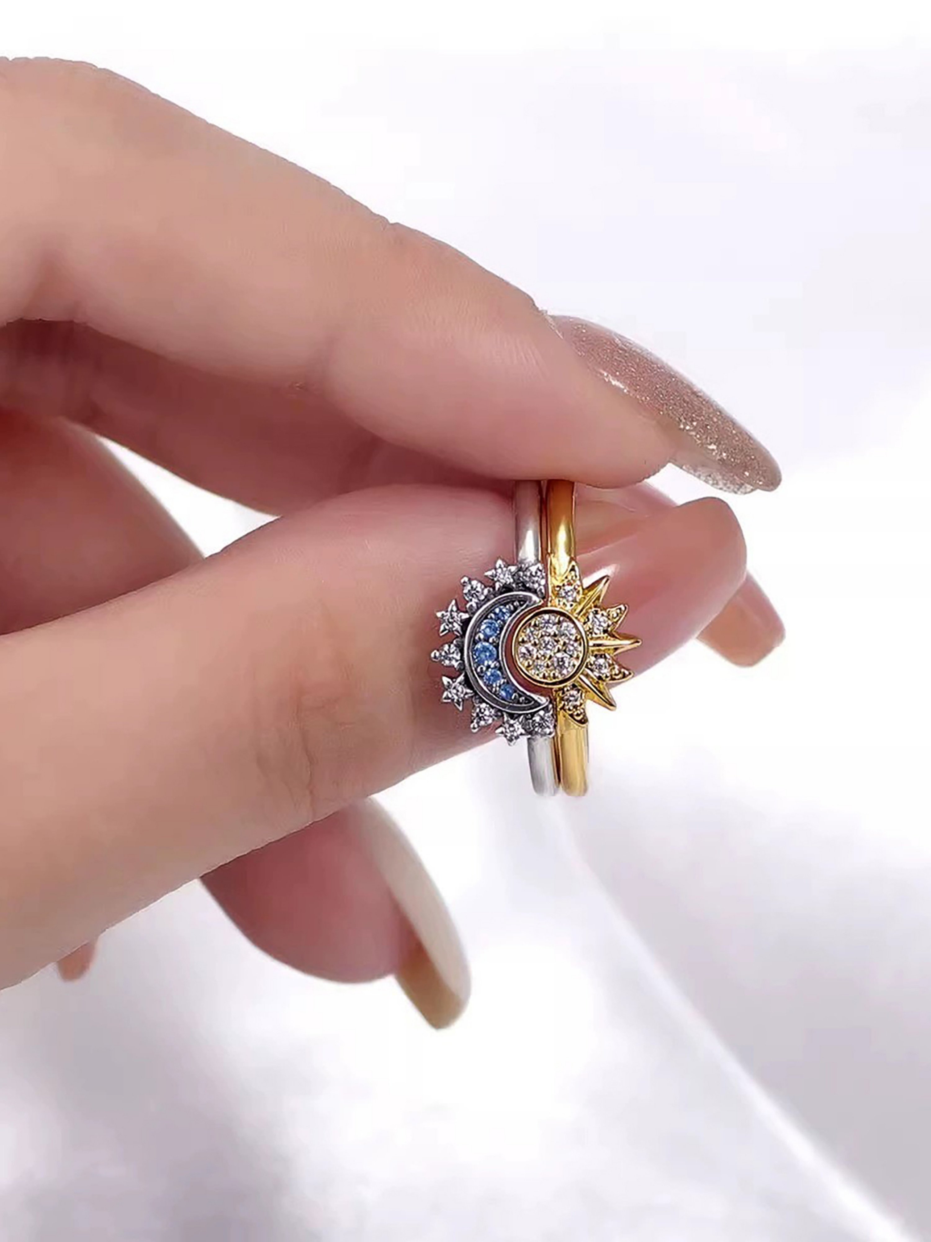 Pack of 2 - Celestial Sparkle Moon and Star Rings