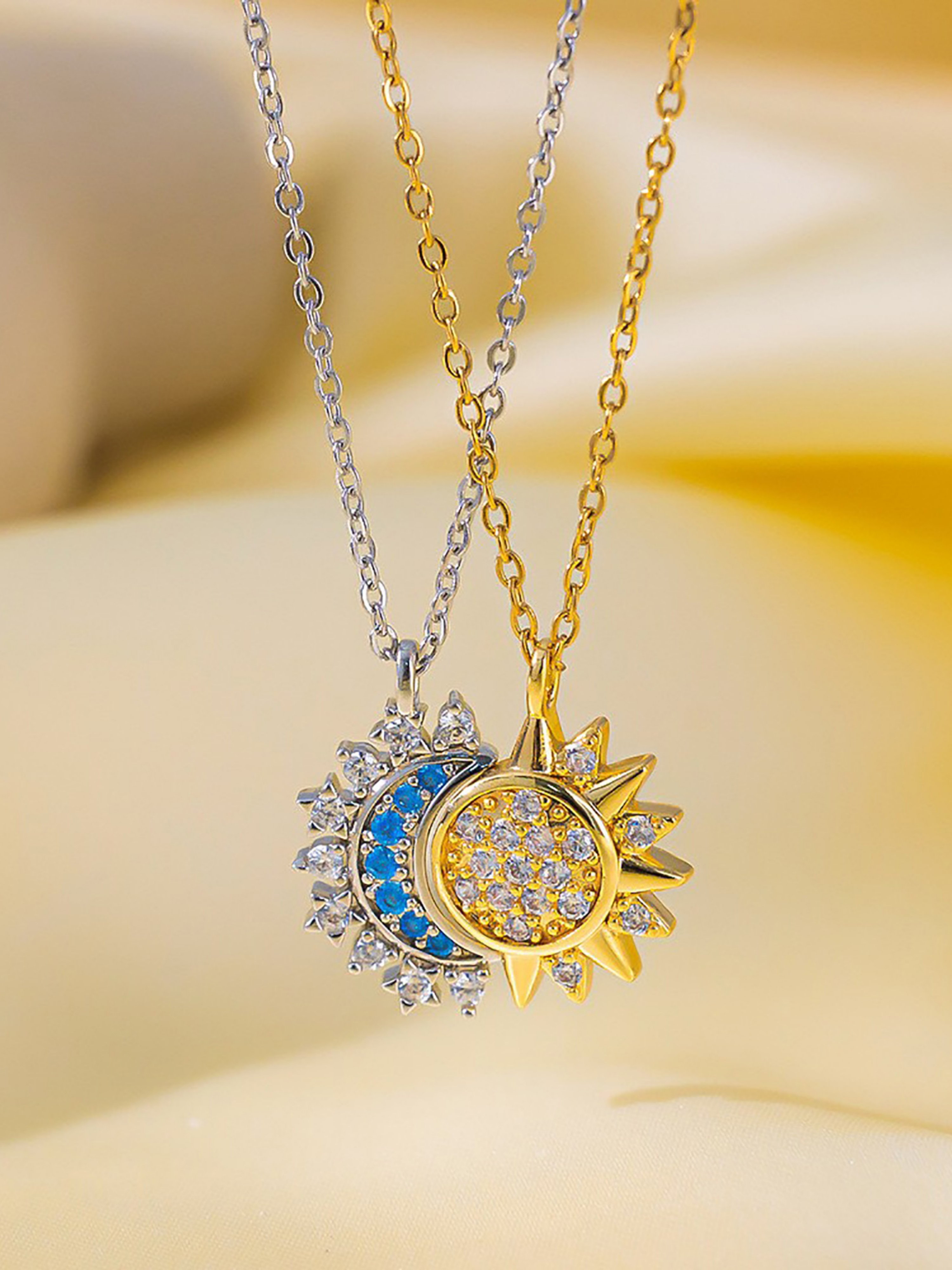 Set of 2 - Star and Moon Pendant Necklace