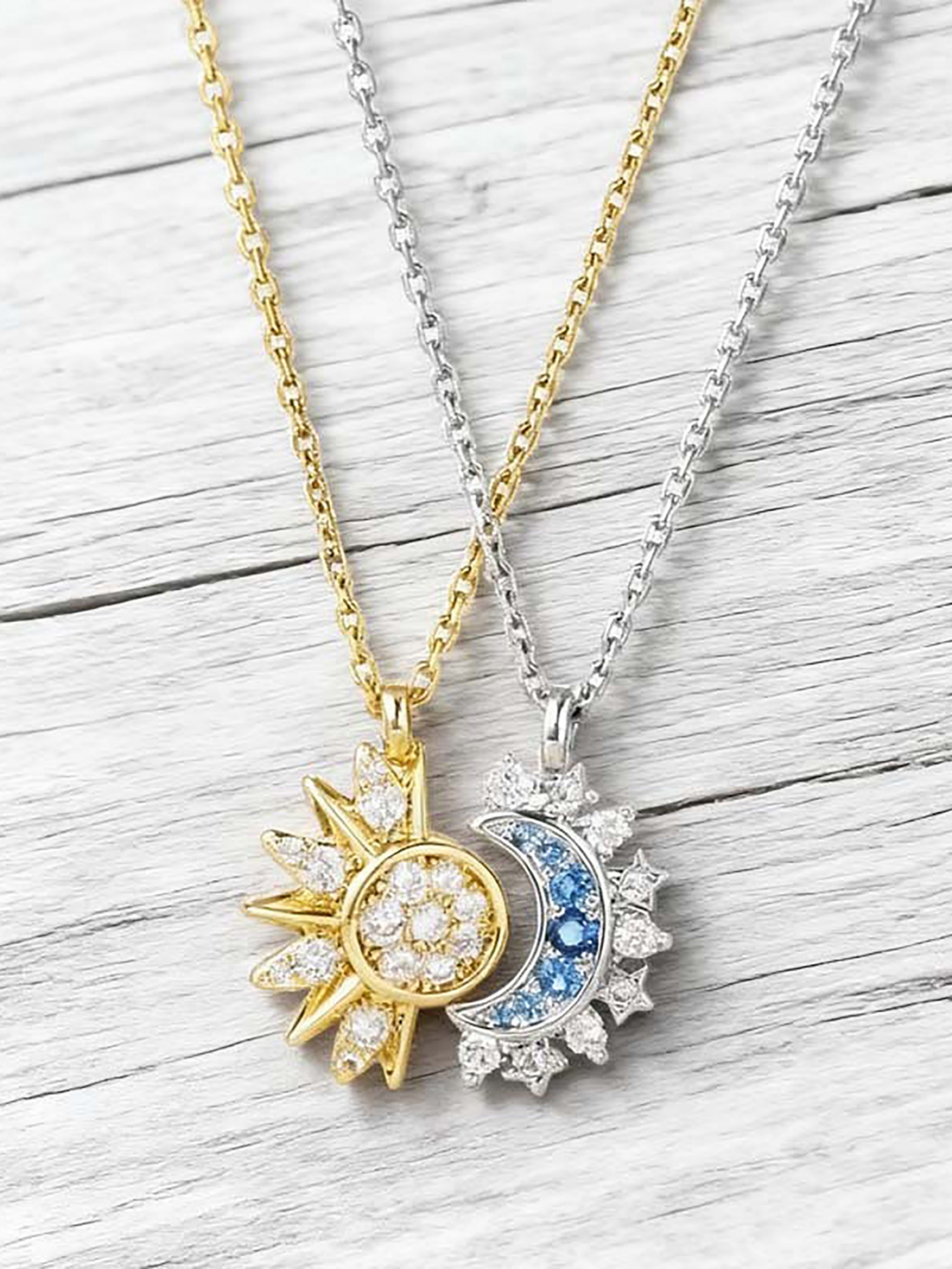 Set of 2 - Star and Moon Pendant Necklace