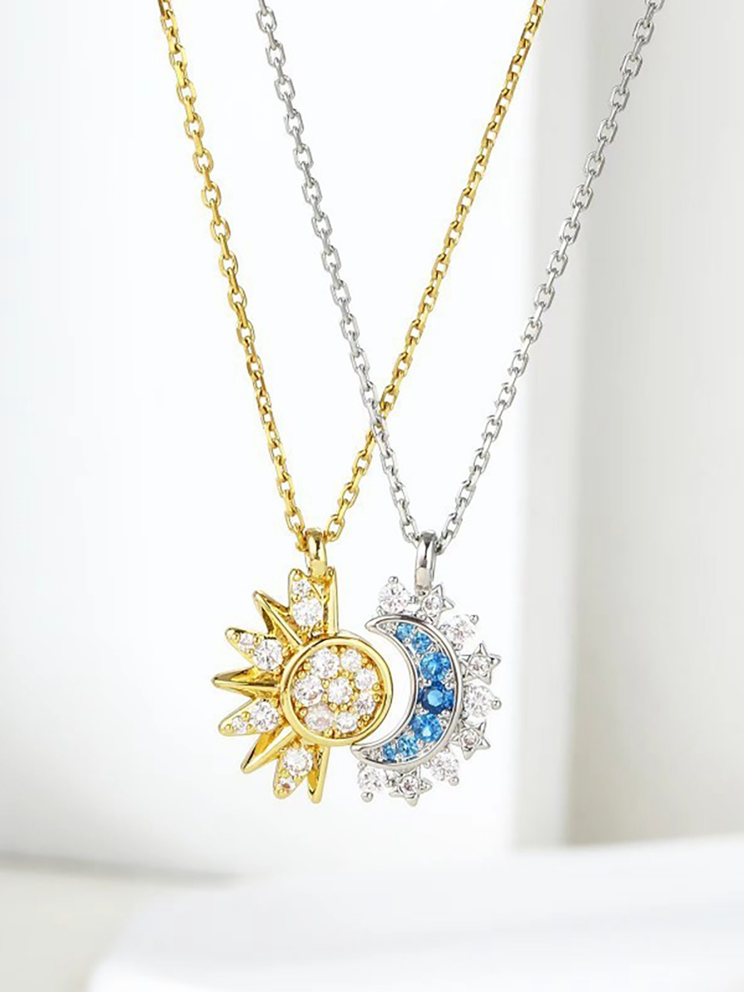 Set of 2 - Star and Moon Pendant Necklace