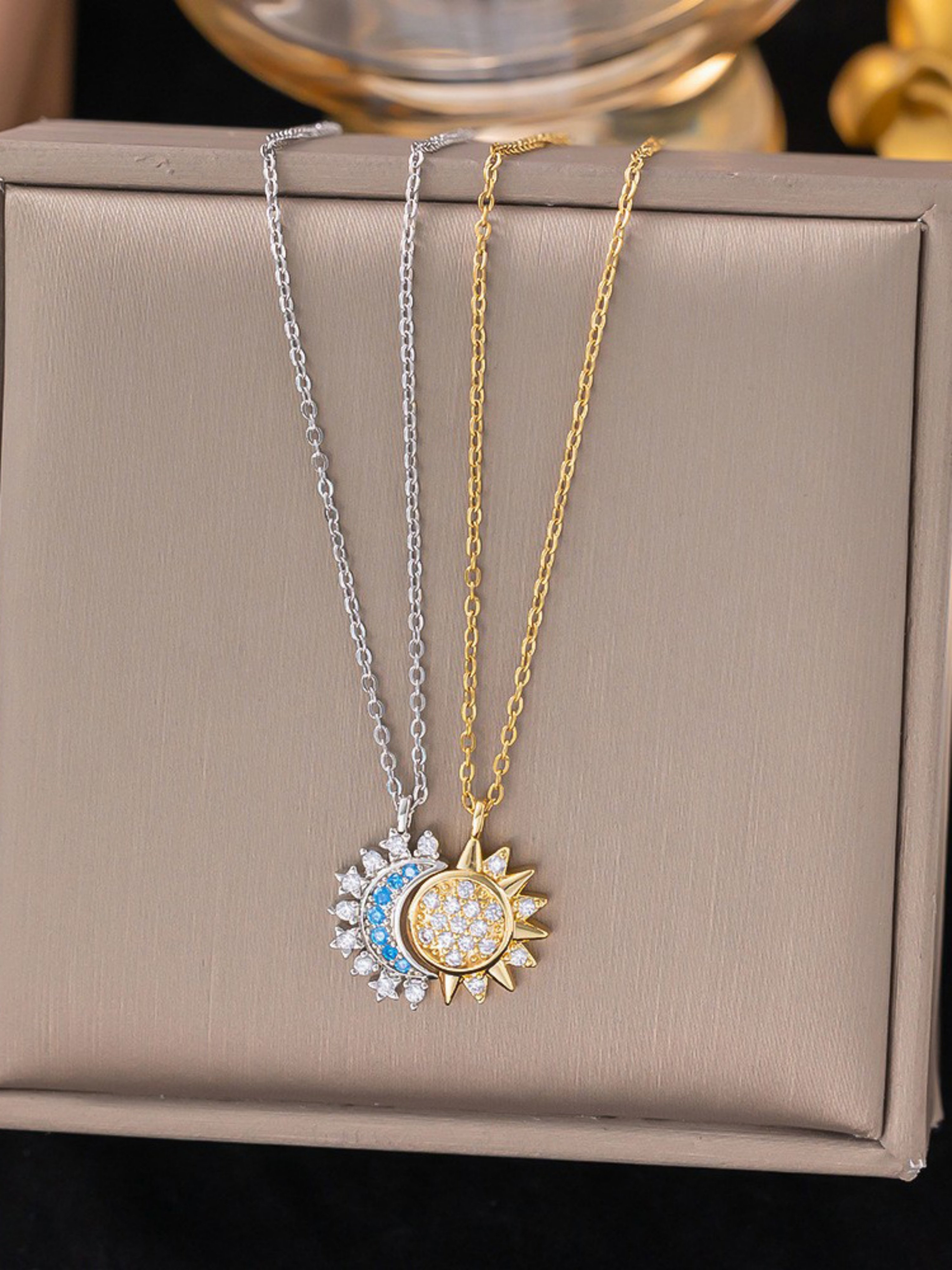 Set of 2 - Star and Moon Pendant Necklace