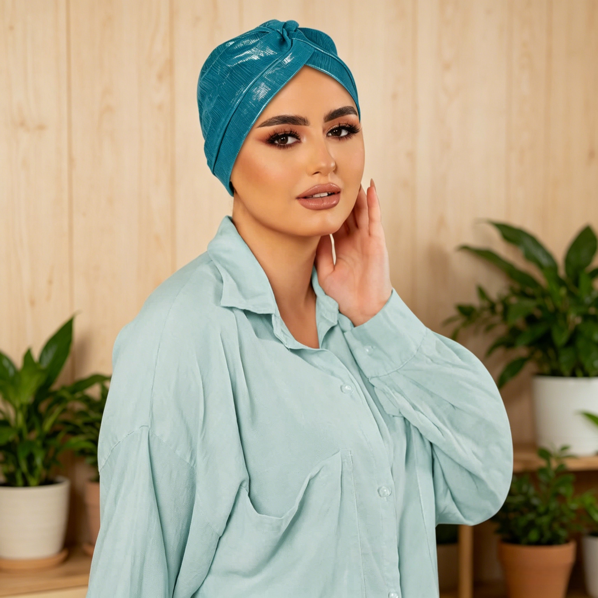 Teal Plain Knotted Turban Hijab
