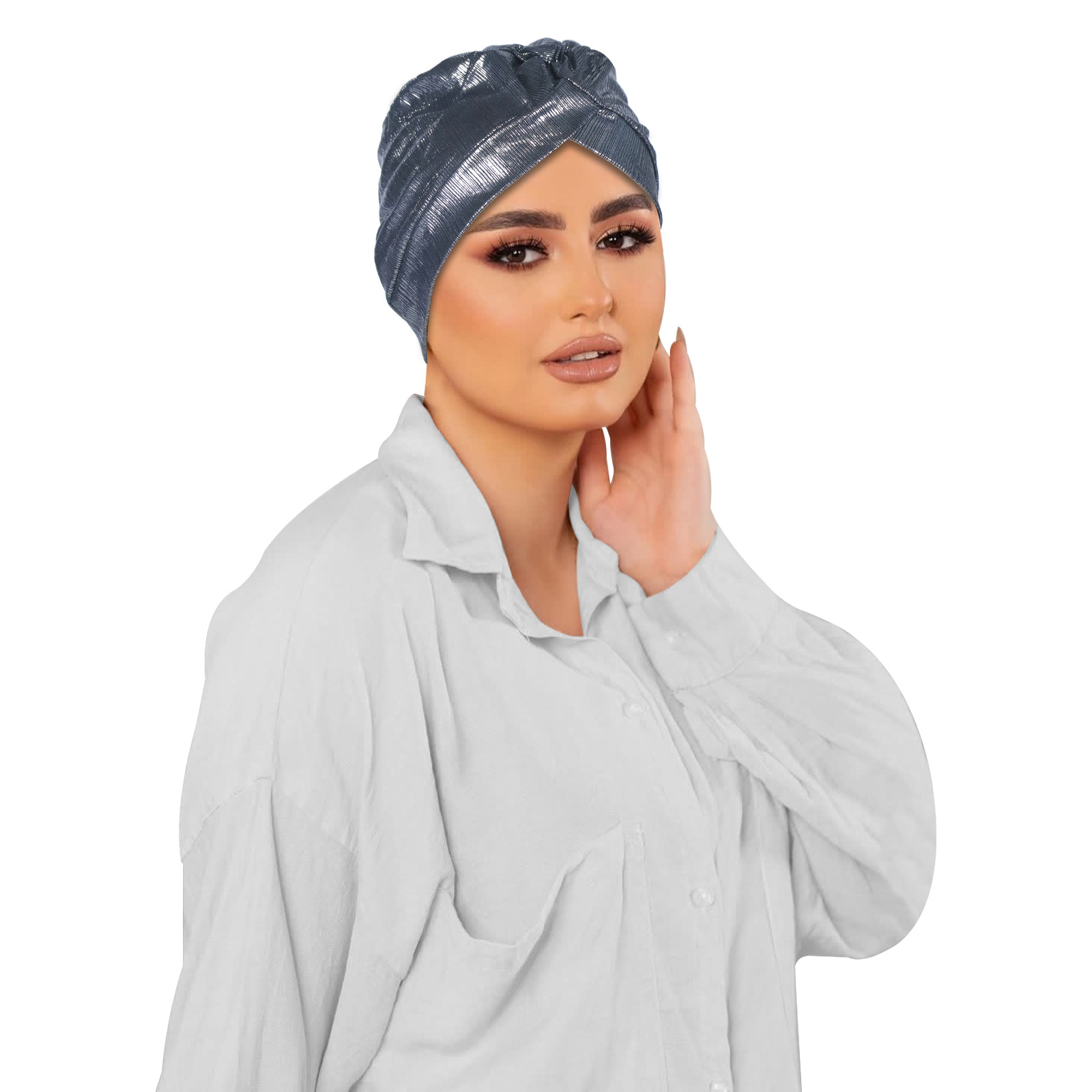 Grey Shimmer Turban Headwrap 