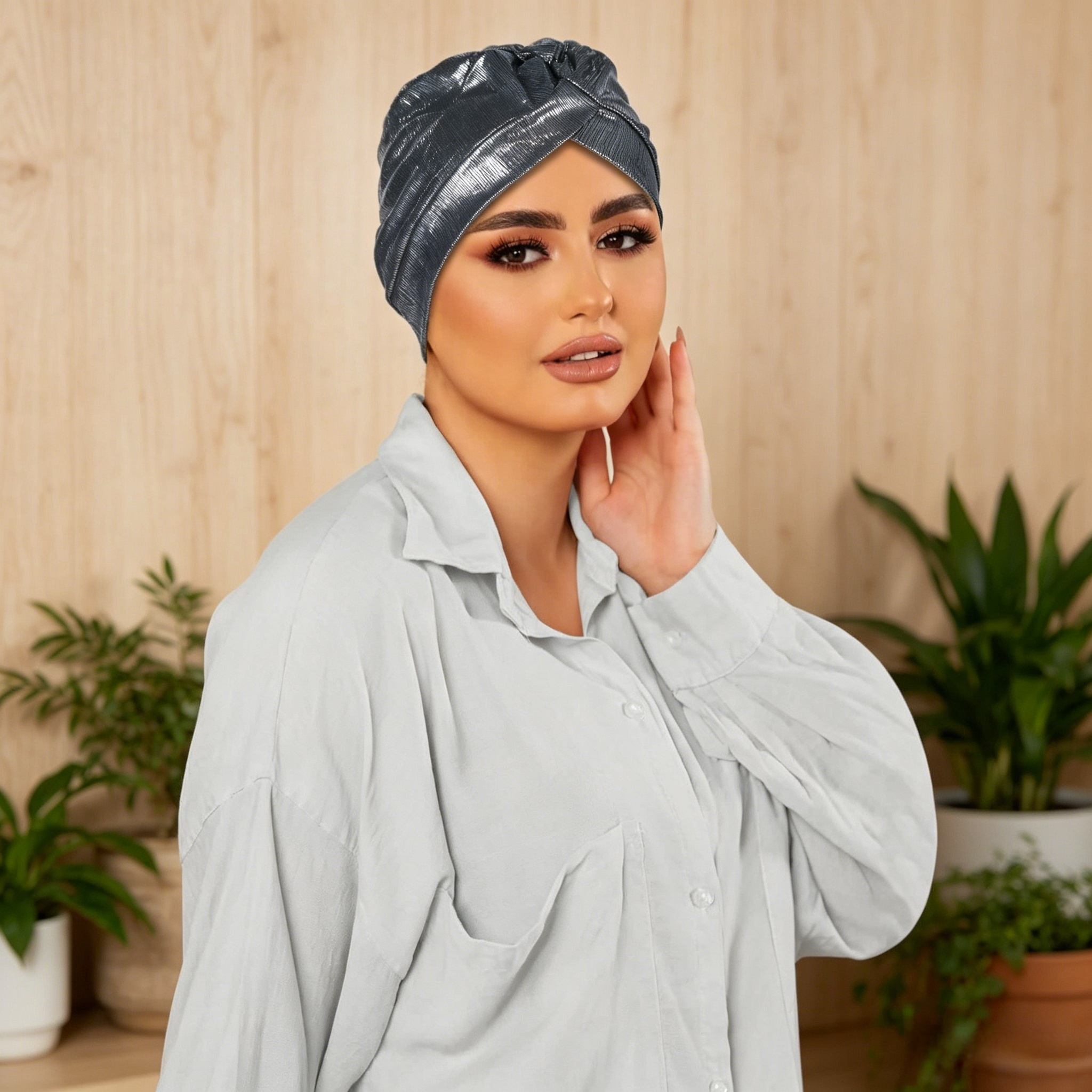 Grey Shimmer Turban Headwrap 